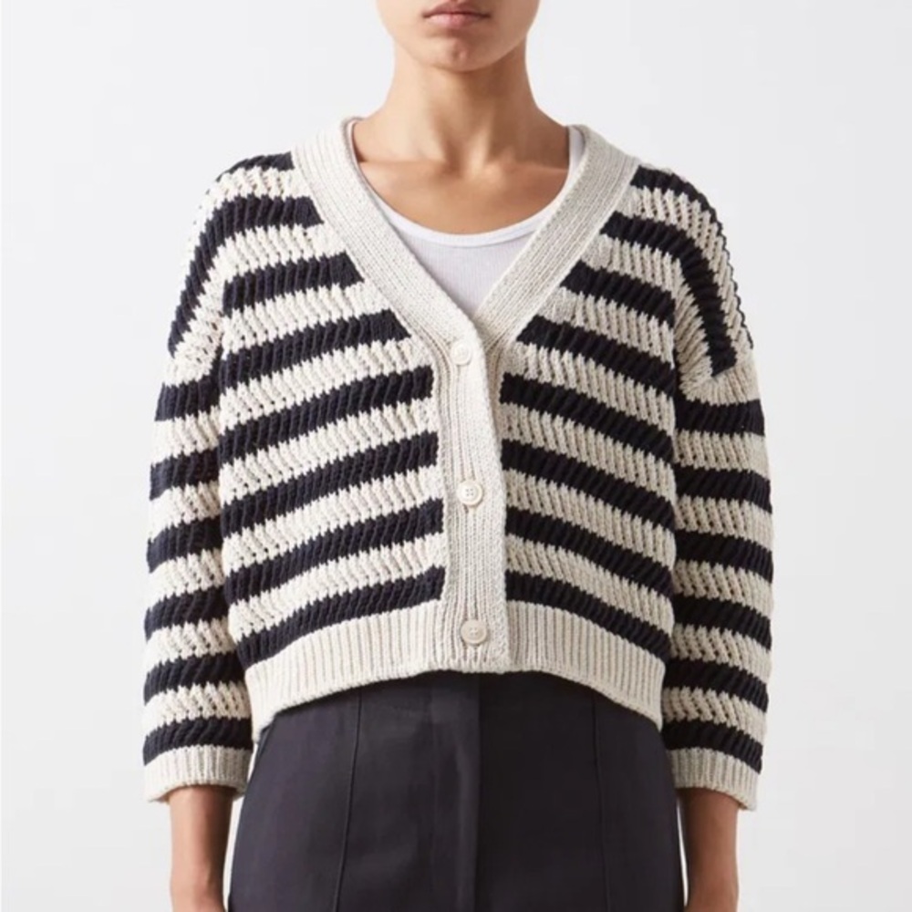 WEEKEND MAX MARA | zona cardigan navy and cream v neck button up L